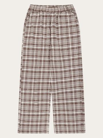 KnowledgeCotton Apparel - WMN POSEY wide mid-rise check seersucker pants - GOTS/Vegan Pants 7030 Beige check