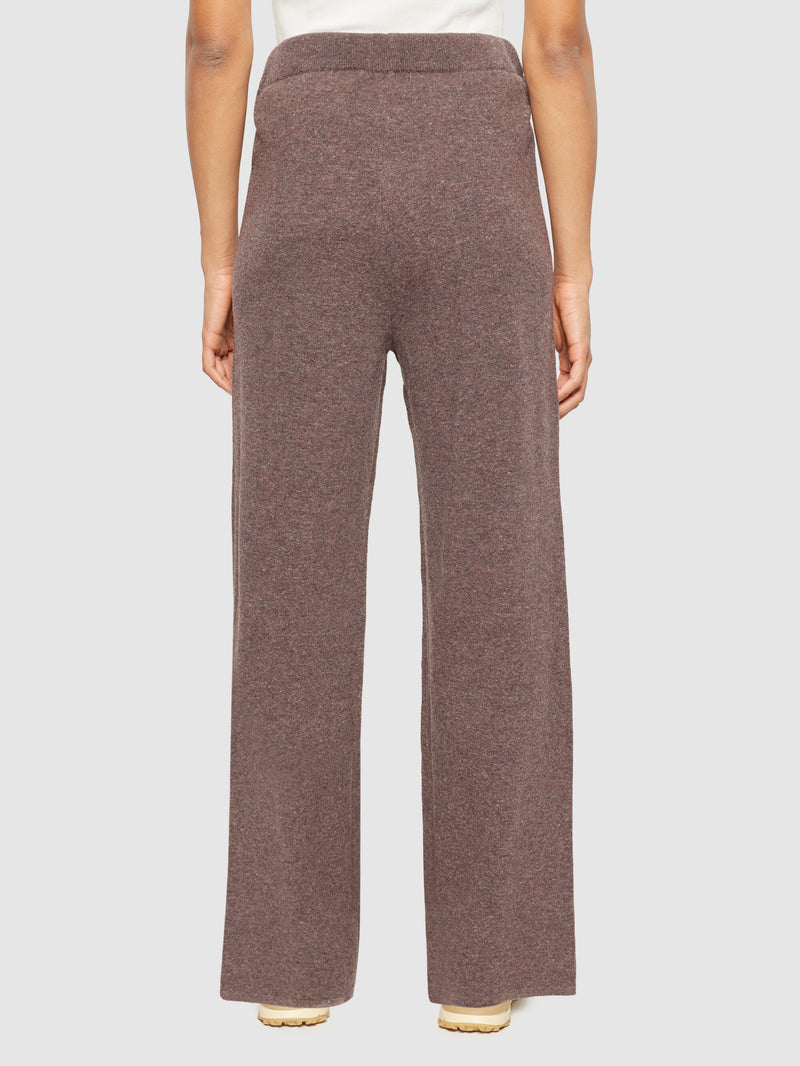 KnowledgeCotton Apparel - WMN POSEY wide mid-rise knitted pants - RWS Pants 1243 Demitasse (brown)