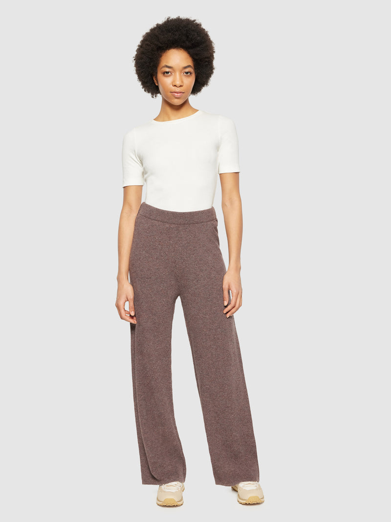 KnowledgeCotton Apparel - WMN POSEY wide mid-rise knitted pants - RWS Pants 1243 Demitasse (brown)