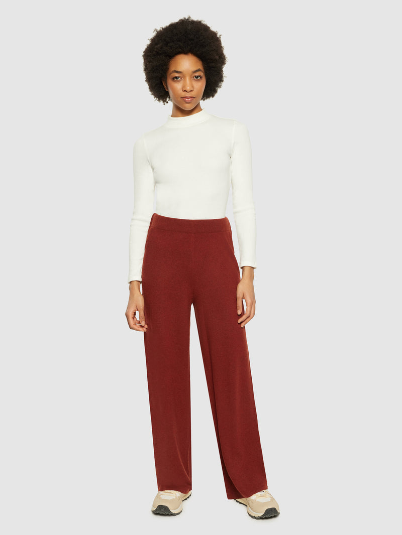 KnowledgeCotton Apparel - WMN POSEY wide mid-rise knitted pants - RWS Pants 1478 Fired Brick