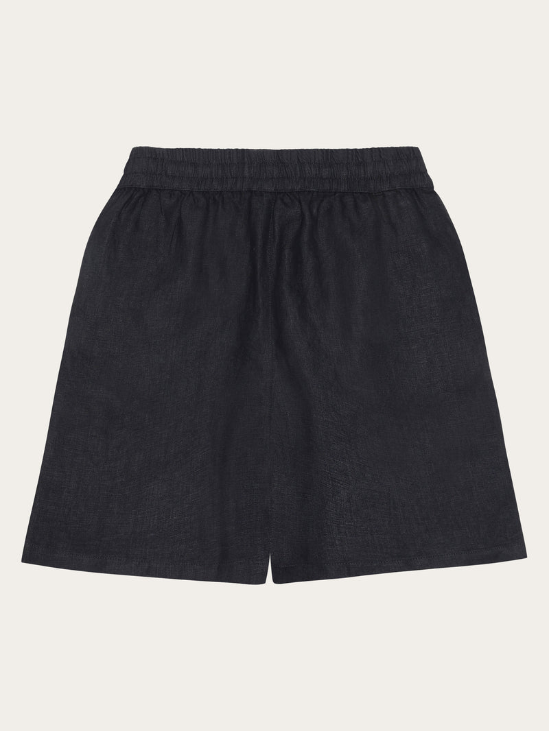 KnowledgeCotton Apparel - WMN POSEY wide mid-rise linen shorts - GOTS/Vegan Shorts 1300 Black Jet