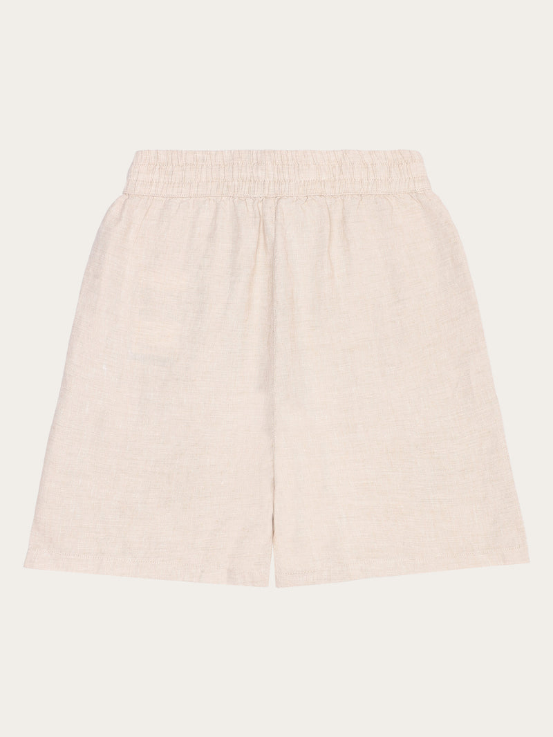 KnowledgeCotton Apparel - WMN POSEY wide mid-rise linen shorts - GOTS/Vegan Shorts 1449 Yarndyed - Light feather gray
