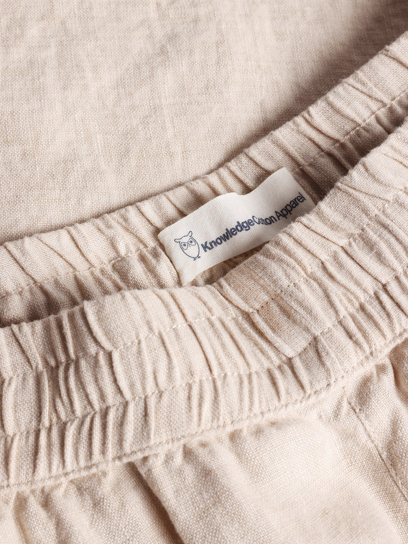 KnowledgeCotton Apparel - WMN POSEY wide mid-rise linen shorts - GOTS/Vegan Shorts 1449 Yarndyed - Light feather gray