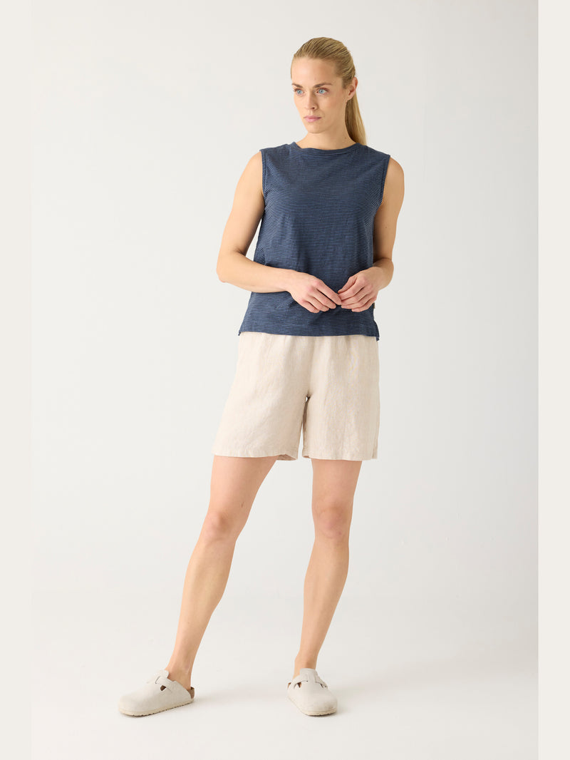 KnowledgeCotton Apparel - WMN POSEY wide mid-rise linen shorts - GOTS/Vegan Shorts 1449 Yarndyed - Light feather gray