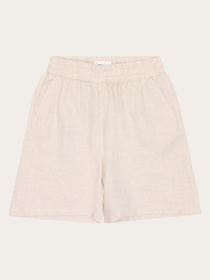 KnowledgeCotton Apparel - WMN POSEY wide mid-rise linen shorts - GOTS/Vegan Shorts 1449 Yarndyed - Light feather gray