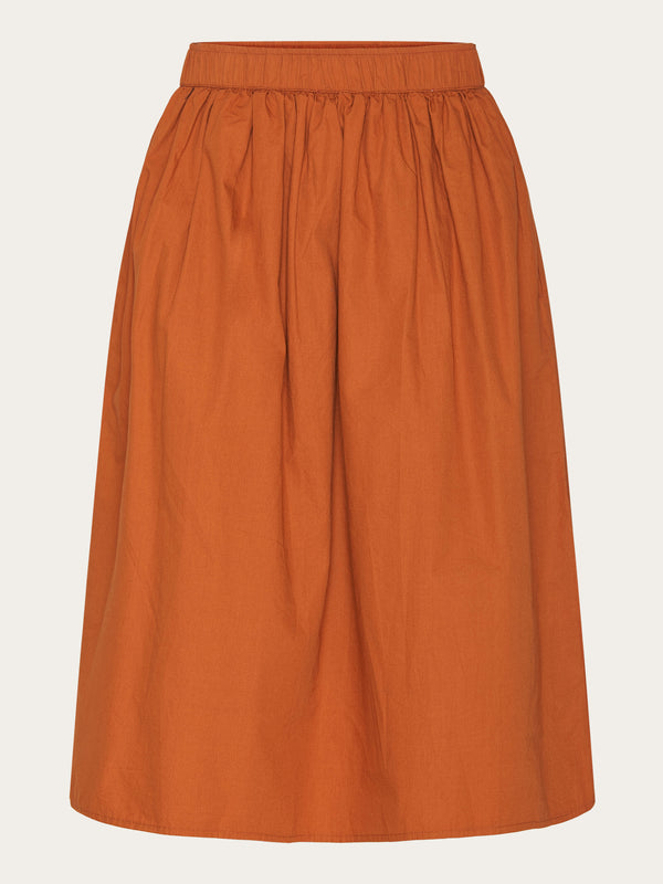 KnowledgeCotton Apparel - WMN Poplin elastic waist skirt Skirts 1438 Leather Brown