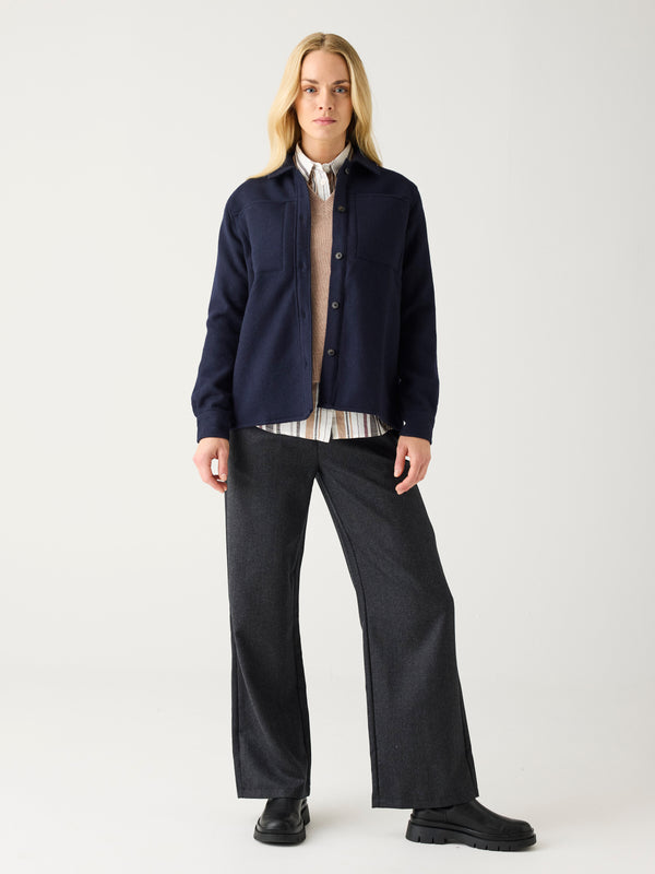 KnowledgeCotton Apparel - WMN Posey wide wool pants Pants 1073 Dark Grey Melange