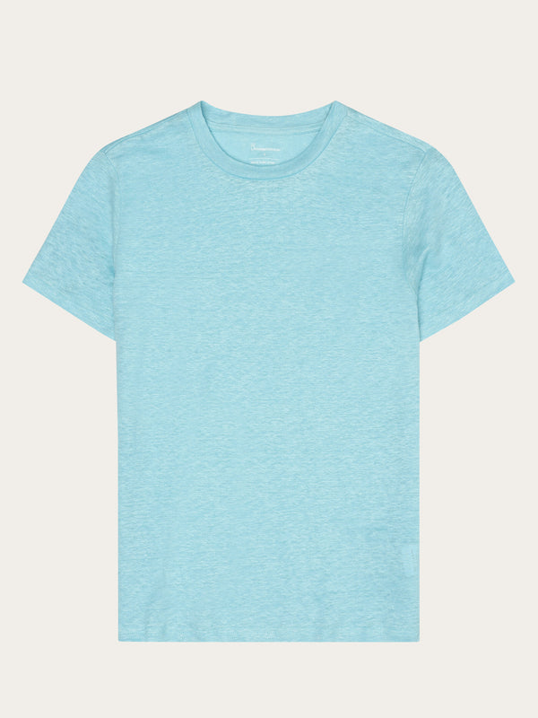 KnowledgeCotton Apparel - WMN Reg linen t-shirt T-shirts 1480 Aqua-Esque