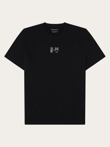 KnowledgeCotton Apparel - MEN Regenerative Organic Cotton Chest Printed T-Shirt Water Is Life GOTS/Vegan T-shirts 1300 Black Jet