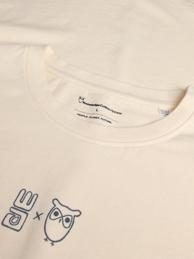KnowledgeCotton Apparel - MEN Regenerative Organic Cotton Chest Printed T-Shirt Water Is Life GOTS/Vegan T-shirts 1387 Egret