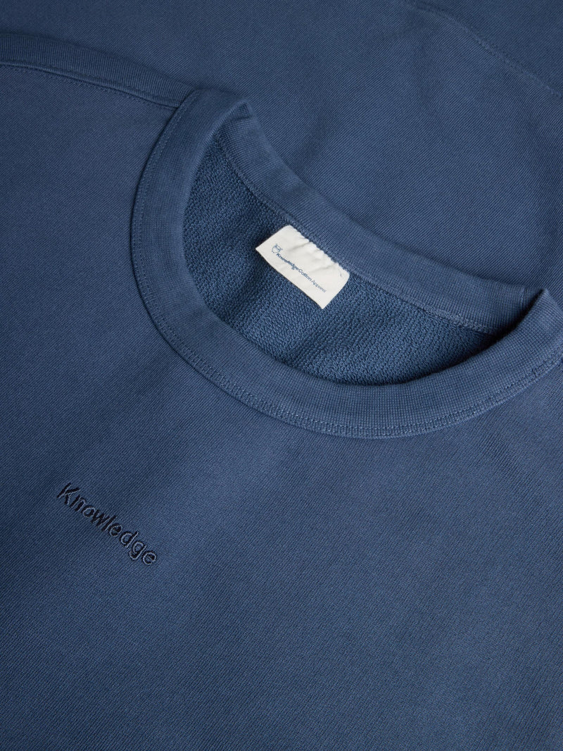 KnowledgeCotton Apparel - MEN Regenerative Organic Cotton Embroidery Crew Neck GOTS/Vegan Sweats 1226 Vintage Indigo