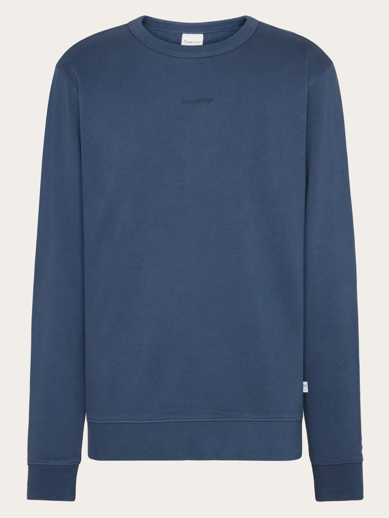 KnowledgeCotton Apparel - MEN Regenerative Organic Cotton Embroidery Crew Neck GOTS/Vegan Sweats 1226 Vintage Indigo