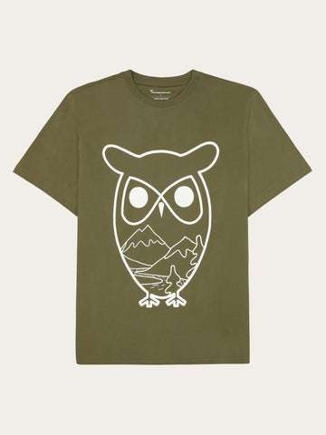 KnowledgeCotton Apparel - MEN Regenerative Organic Cotton Front Print T-Shirt GOTS T-shirts 1068 Burned Olive