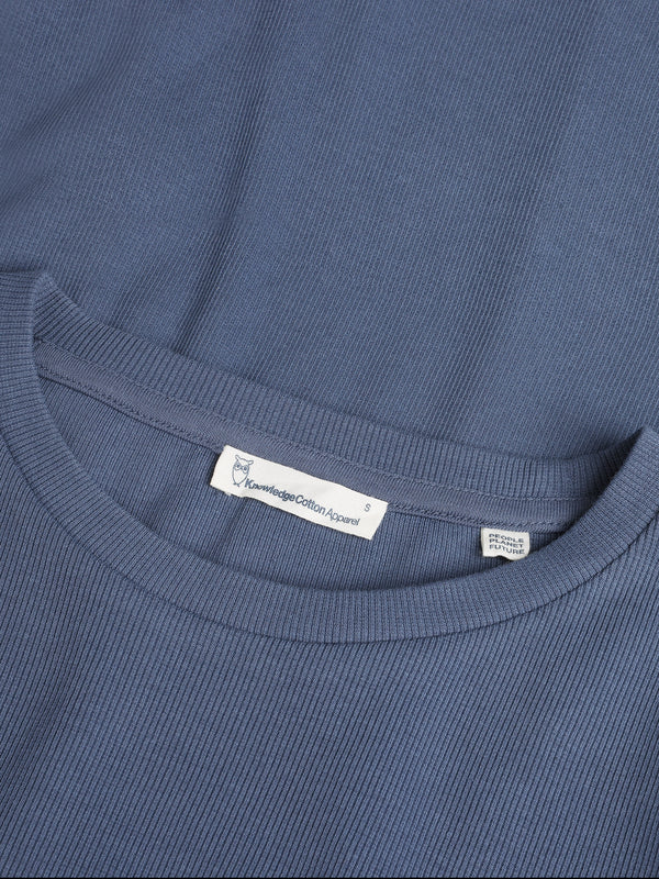 KnowledgeCotton Apparel - WMN Regenerative Organic Cotton Rib Long Sleeve GOTS/Vegan T-shirts 1226 Vintage Indigo