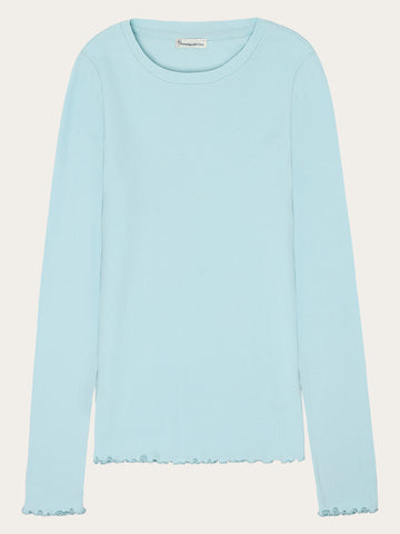 KnowledgeCotton Apparel - WMN Regenerative Organic Cotton Rib Long Sleeve GOTS/Vegan T-shirts 1480 Aqua-Esque