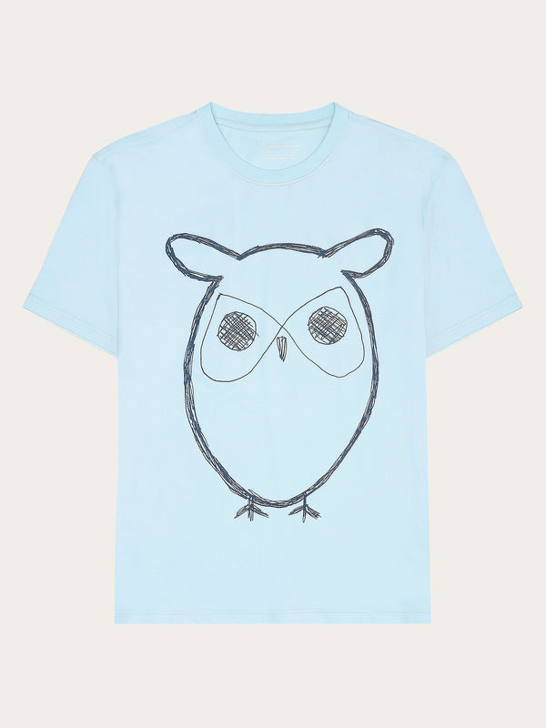 KnowledgeCotton Apparel - MEN Regular big owl front print t-shirt - GOTS T-shirts 1480 Aqua-Esque