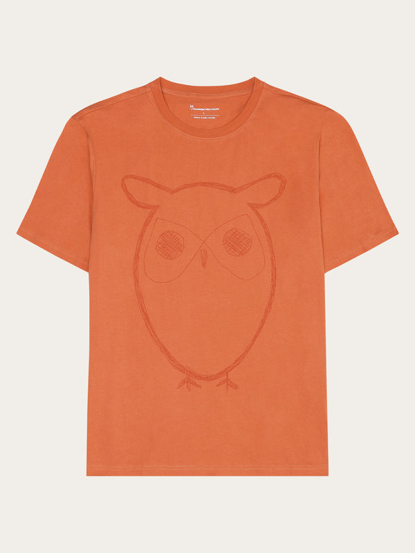 KnowledgeCotton Apparel - MEN Regular big owl front print t-shirt - GOTS T-shirts 1481 Langoustino
