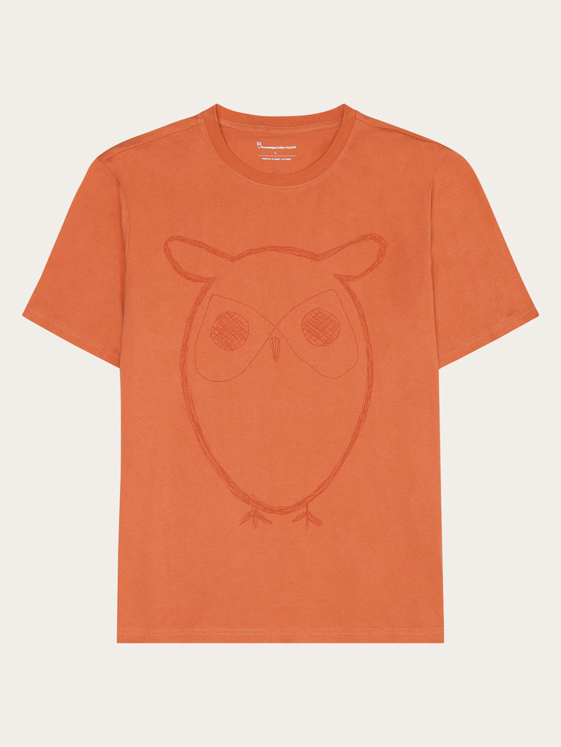 KnowledgeCotton Apparel - MEN Regular big owl front print t-shirt - GOTS T-shirts 1481 Langoustino