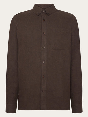 KnowledgeCotton Apparel - MEN Regular fit melangé flannel shirt Shirts 1487 Chocolate Torte