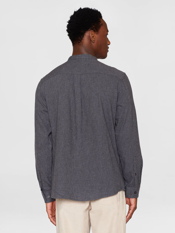 KnowledgeCotton Apparel - MEN Regular fit melangé flannel stand collar shirt Shirts 1073 Dark Grey Melange