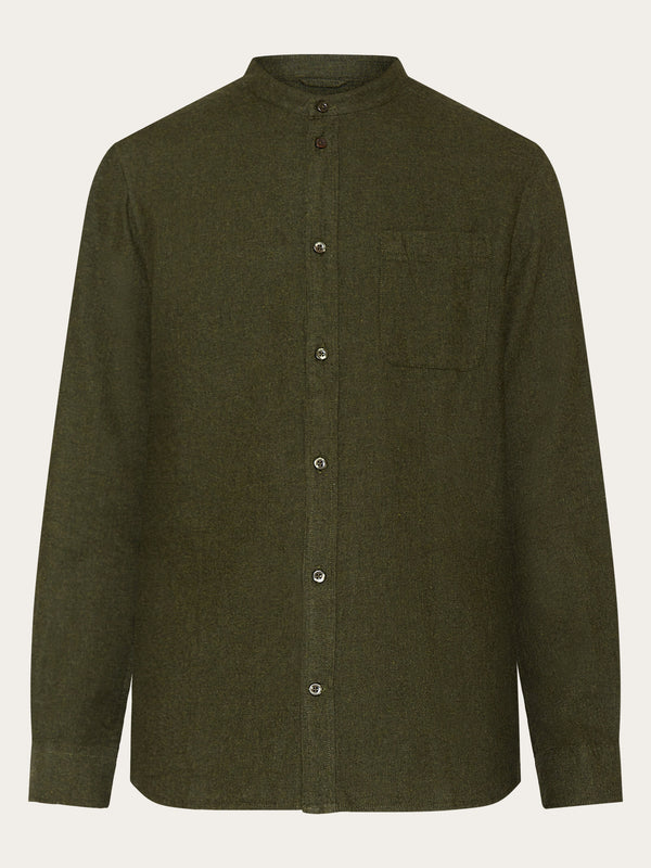 KnowledgeCotton Apparel - MEN Regular fit melangé flannel stand collar shirt Shirts 1090 Forrest Night