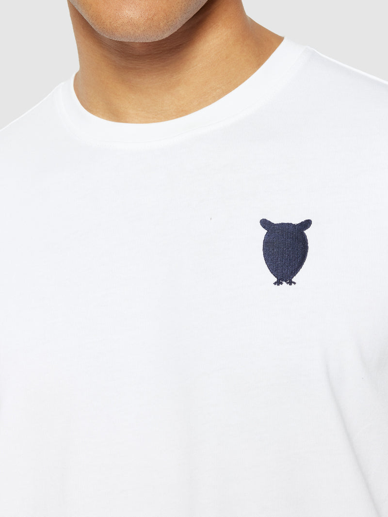 KnowledgeCotton Apparel - MEN Regular fit owl chest embroidery t-shirt T-shirts 1010 Bright White