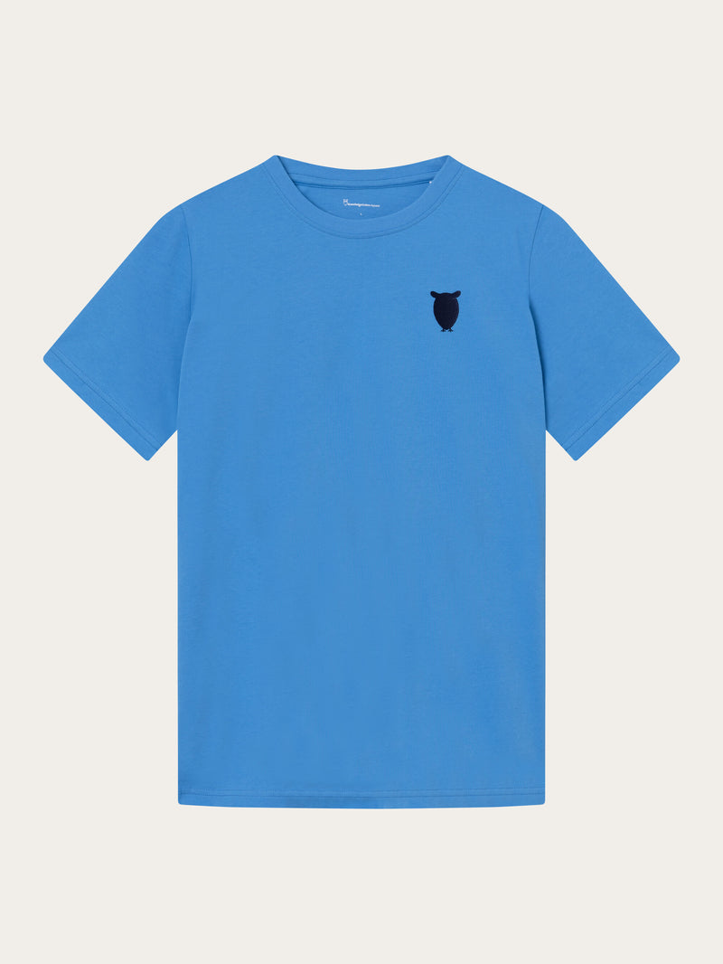 KnowledgeCotton Apparel - MEN Regular fit owl chest embroidery t-shirt T-shirts 1393 Azure Blue