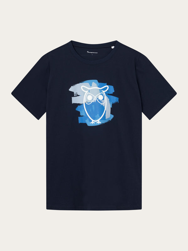 KnowledgeCotton Apparel - MEN Regular fit owl chest print t-shirt T-shirts 1412 Night Sky