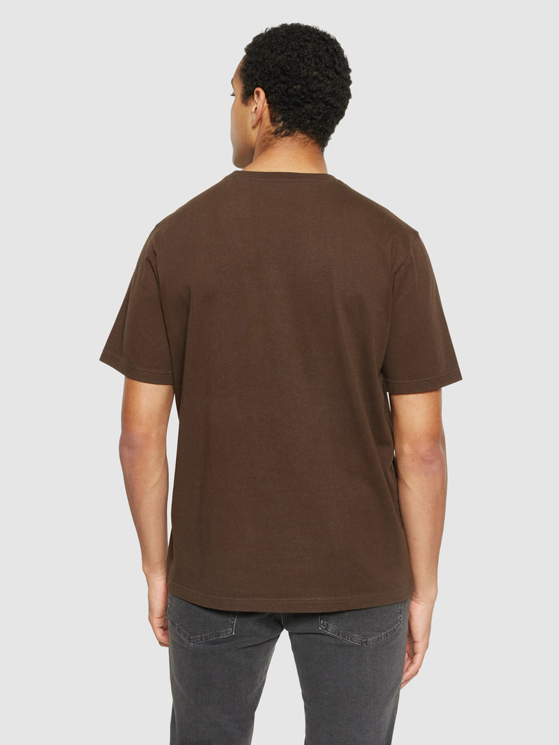 KnowledgeCotton Apparel - MEN Regular fit owl trip chest print t-shirt - Regenerative Organic Certified® - GOTS/Vegan T-shirts 1243 Demitasse (brown)