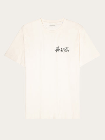 KnowledgeCotton Apparel - MEN Regular fit owl trip chest print t-shirt - Regenerative Organic Certified® - GOTS/Vegan T-shirts 1387 Egret