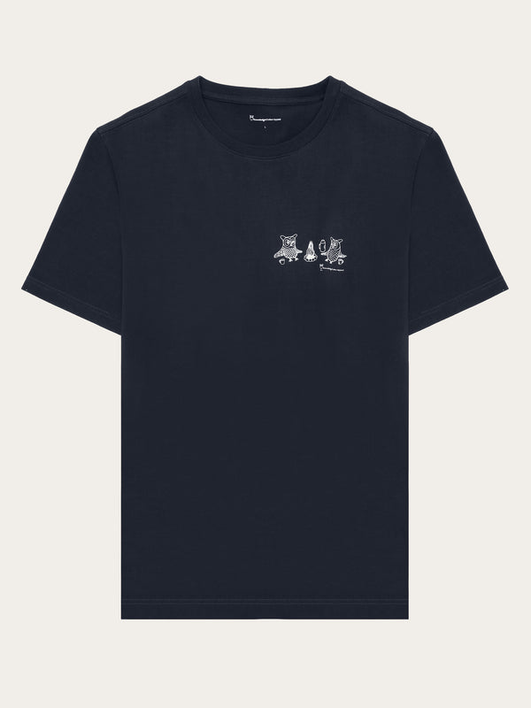 KnowledgeCotton Apparel - MEN Regular fit owl trip chest print t-shirt - Regenerative Organic Certified® - GOTS/Vegan T-shirts 1412 Night Sky