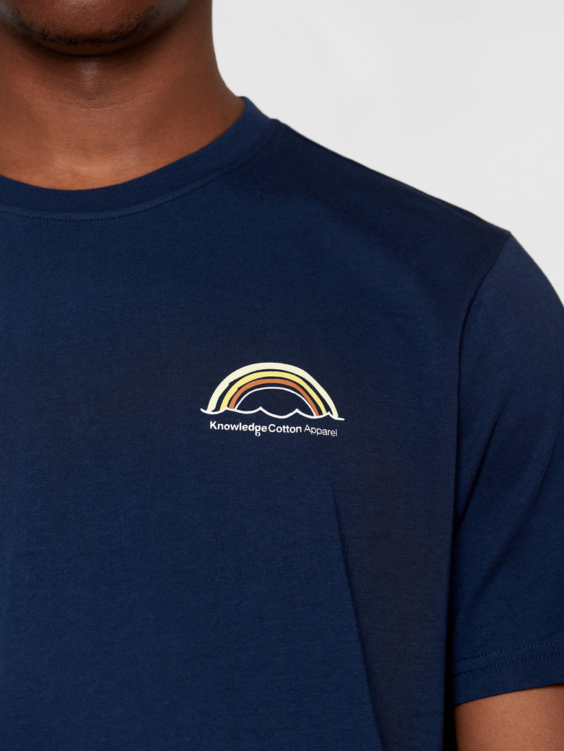 KnowledgeCotton Apparel - MEN Regular fit single jersey sunset chest t-shirt - GOTS/Vegan T-shirts 1412 Night Sky