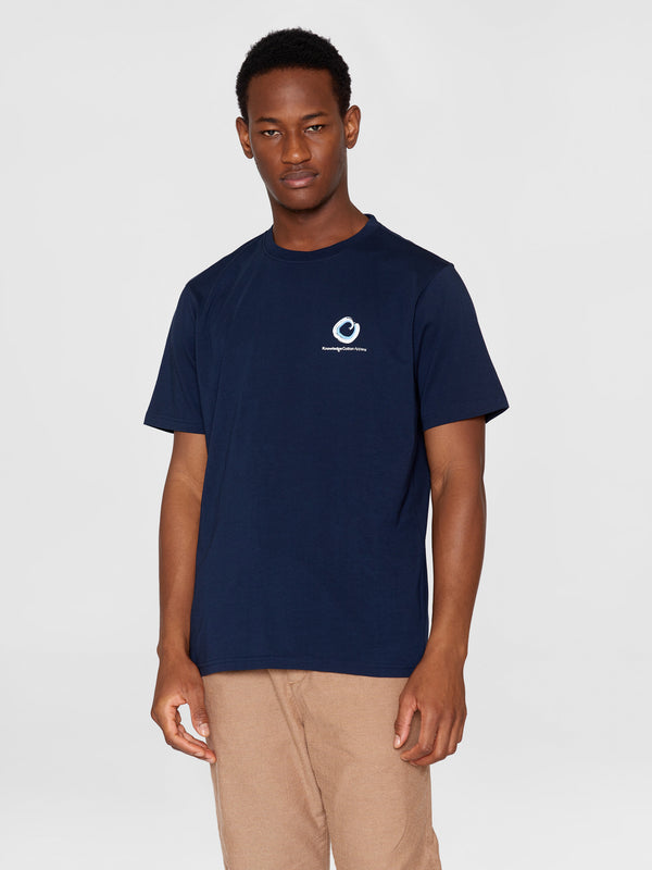 KnowledgeCotton Apparel - MEN Regular fit single jersey wave chest t-shirt - GOTS/Vegan T-shirts 1412 Night Sky