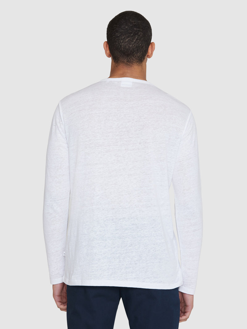 KnowledgeCotton Apparel - MEN Regular linen henley - GOTS/Vegan Henleys 1010 Bright White