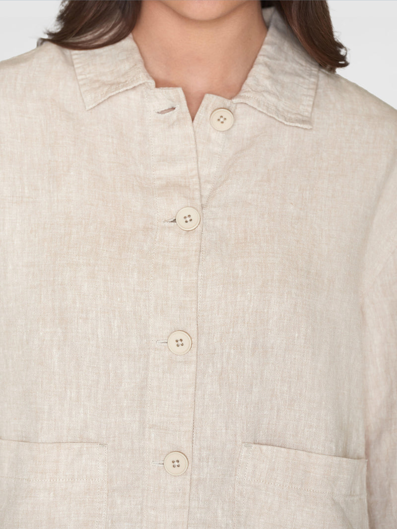 KnowledgeCotton Apparel - WMN Regular linen overshirt - GOTS/Vegan Overshirts 1228 Light feather gray