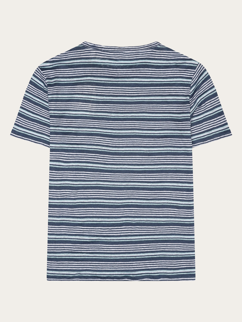 KnowledgeCotton Apparel - MEN Regular linen striped t-shirt - GOTS/Vegan T-shirts 8021 Blue stripe