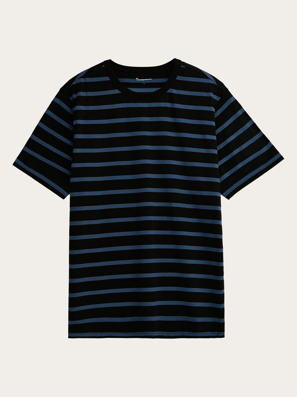 KnowledgeCotton Apparel - MEN Regular short sleeve cotton striped o-neck t-shirt - GOTS/Vegan T-shirts 8021 Blue stripe