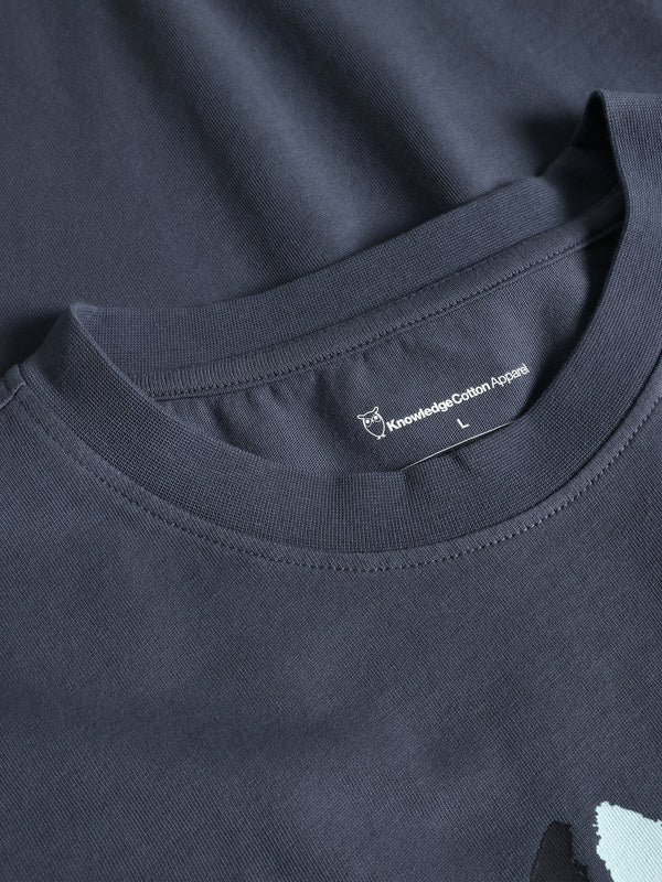 KnowledgeCotton Apparel - MEN Regular short sleeve heavy single t-shirt - Regenerative Organic Certified™ - GOTS/Vegan T-shirts 1226 Vintage Indigo