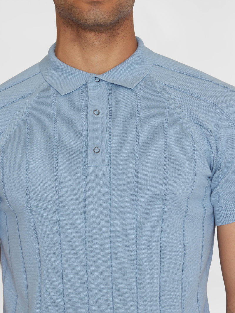KnowledgeCotton Apparel - MEN Regular short sleeved striped knitted polo - GOTS/Vegan Polos 1322 Asley Blue