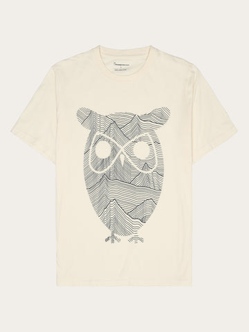 KnowledgeCotton Apparel - MEN Regular single jersey mountain owl printed t-shirt - Regenerative Organic Certified™ - GOTS T-shirts 1387 Egret