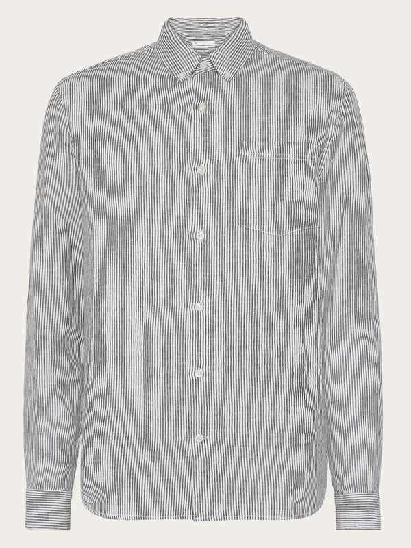 KnowledgeCotton Apparel - MEN Regular striped linen shirt - GOTS/Vegan Shirts 1001 Total Eclipse