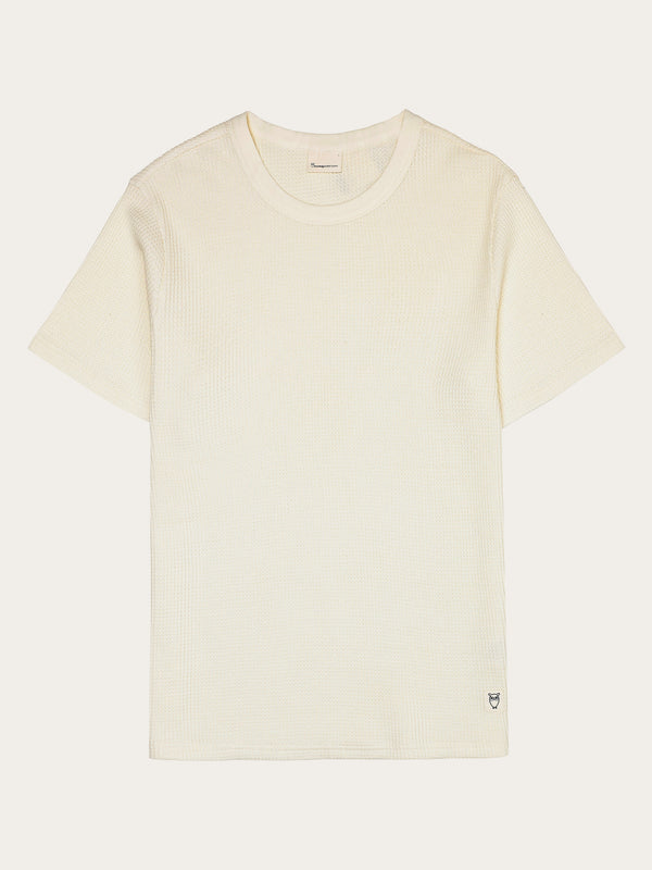 KnowledgeCotton Apparel - MEN Regular waffle short sleeved crew neck t-shirt GOTS/Vegan T-shirts 1387 Egret