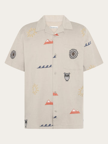 KnowledgeCotton Apparel - MEN Relaxed embroidery short sleeve shirt Shirts 1228 Light feather gray