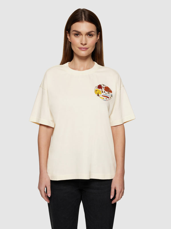 KnowledgeCotton Apparel - WMN Relaxed fit camp print tee - GOTS/Vegan T-shirts 1387 Egret