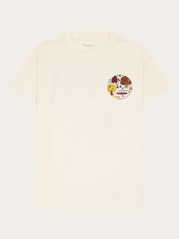 KnowledgeCotton Apparel - WMN Relaxed fit camp print tee - GOTS/Vegan T-shirts 1387 Egret