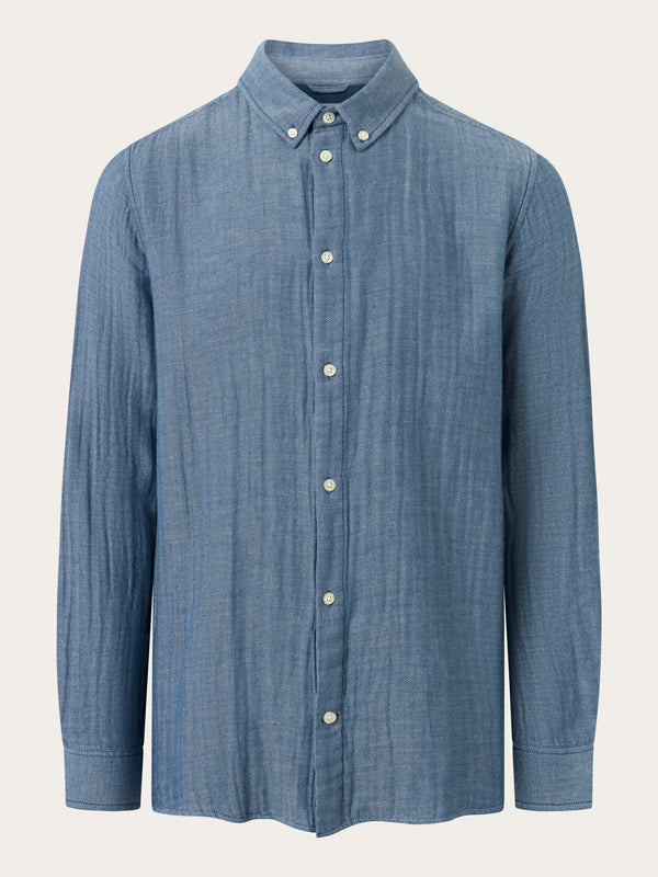 KnowledgeCotton Apparel - MEN Relaxed fit double layer fishbone structure cotton shirt Shirts 1065 Limoges