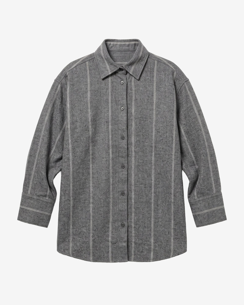 KnowledgeCotton Apparel - WMN Relaxed wool stripe shirt Shirts 8031 Grey stripe