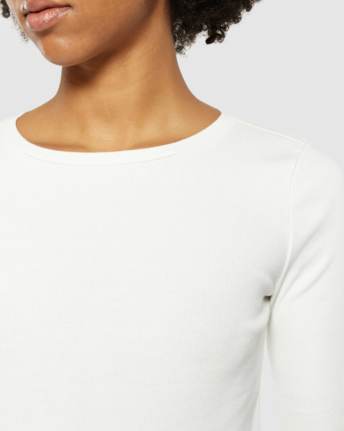 KnowledgeCotton Apparel - WMN Rib Scoop neck long sleeved Long Sleeves 1007 Star White