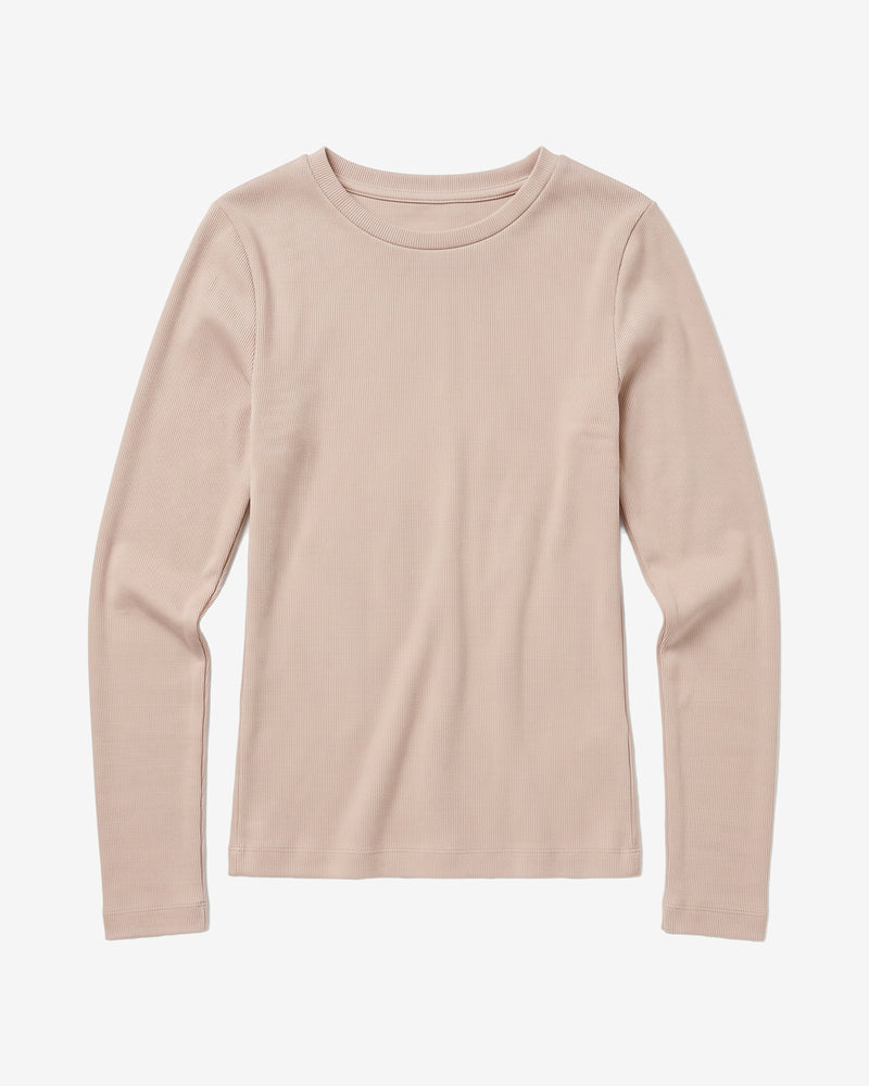 KnowledgeCotton Apparel - WMN Rib Scoop neck long sleeved Long Sleeves 1228 Light feather gray