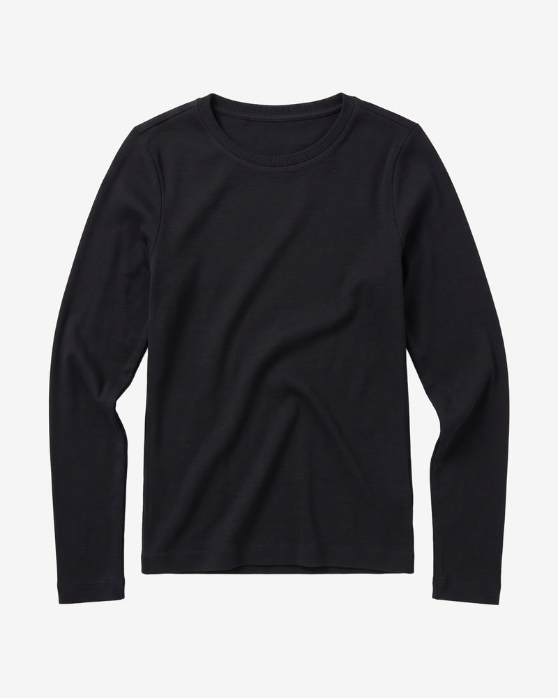 KnowledgeCotton Apparel - WMN Rib Scoop neck long sleeved Long Sleeves 1300 Black Jet